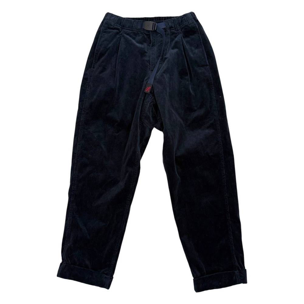 Gramicci Corduroy Pants Men Size XS Navy Blue Belted Corduroy Tuck Tapered Pants